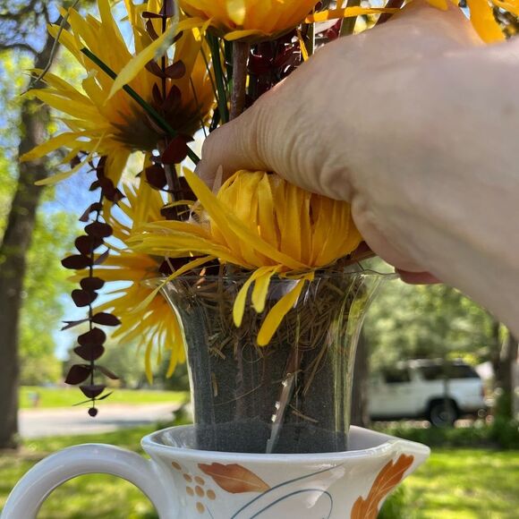 Teleflora white/orange leaves ceramic pitcher with faux flowers arrangement set - Picture 4 of 6